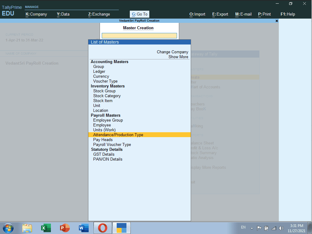Payroll Creation in TallyPRIME 2 PayRoll Creation in TallyPRIME By VedantSri Varanasi