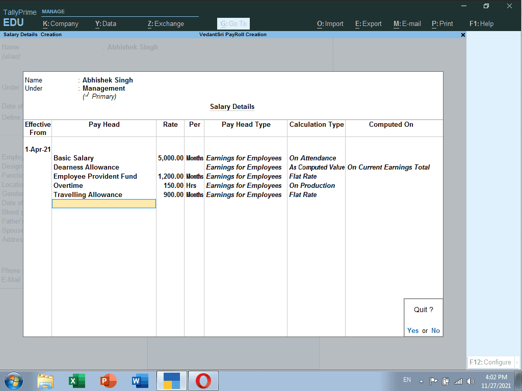Payroll Creation in TallyPRIME 15 PayRoll Creation in TallyPRIME