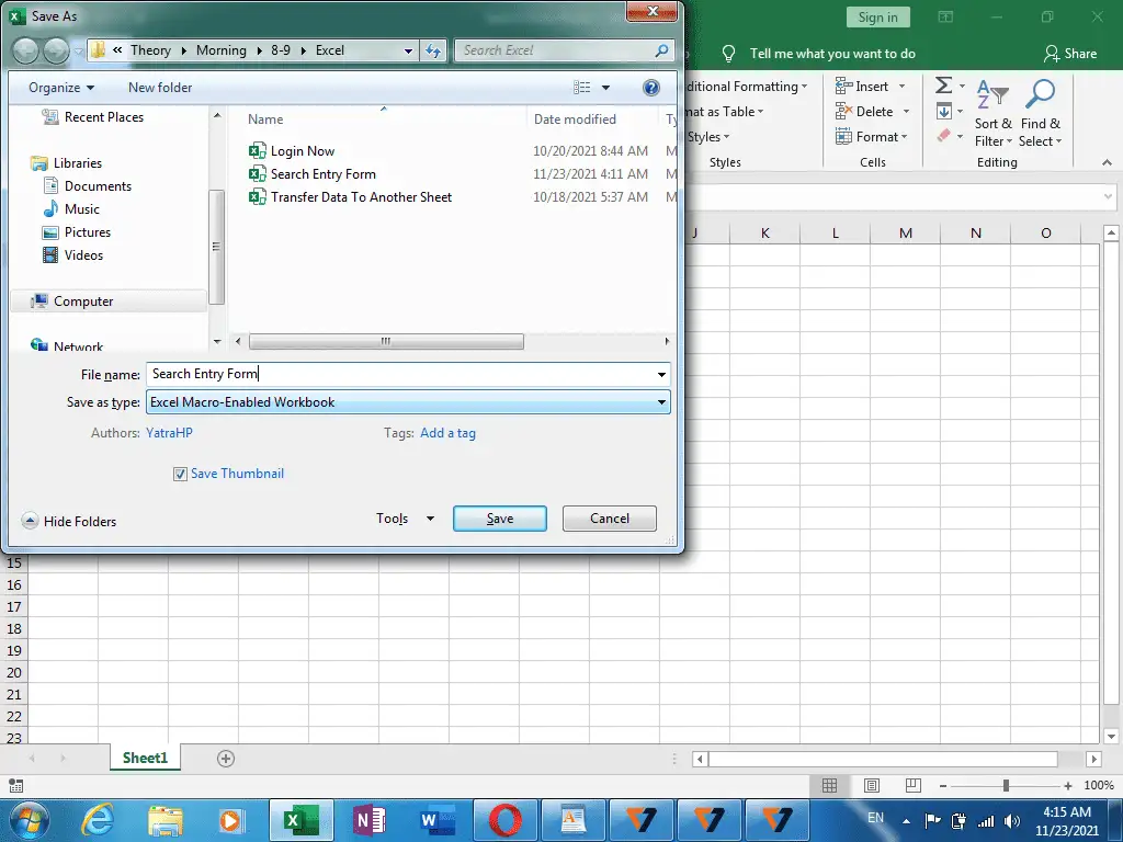 Search Entry Form in Excel 1 Search Entry Form in Excel by VedantSri Varanasi Computer Institute
