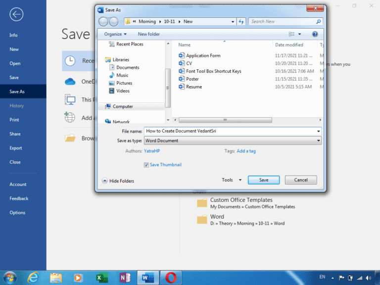 Create Document In Word - In Best Computer Institute VedantSri