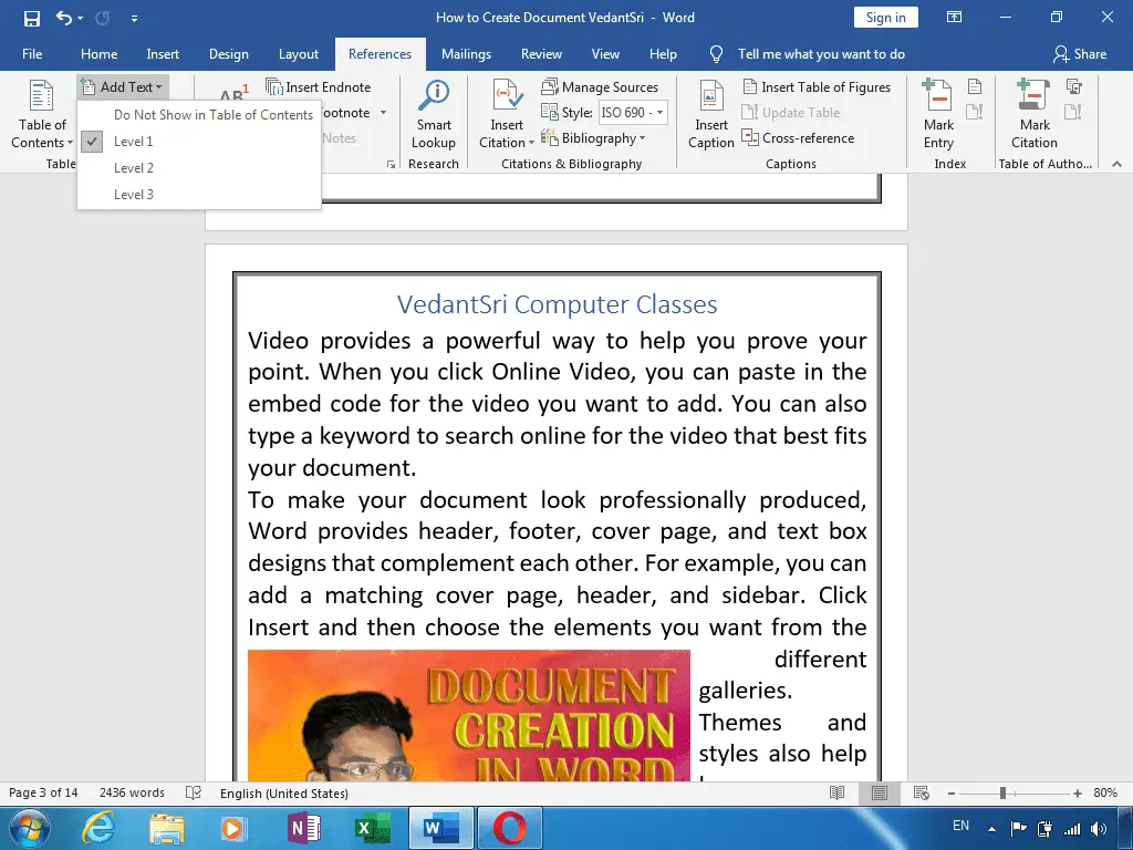 Create Document in Word 2 in VedantSri Computer Institute