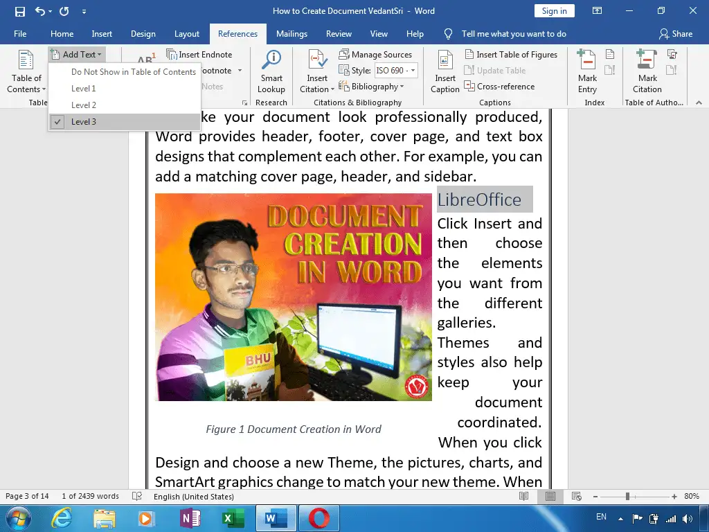 Create Document in Word 2 in VedantSri Computer Institute