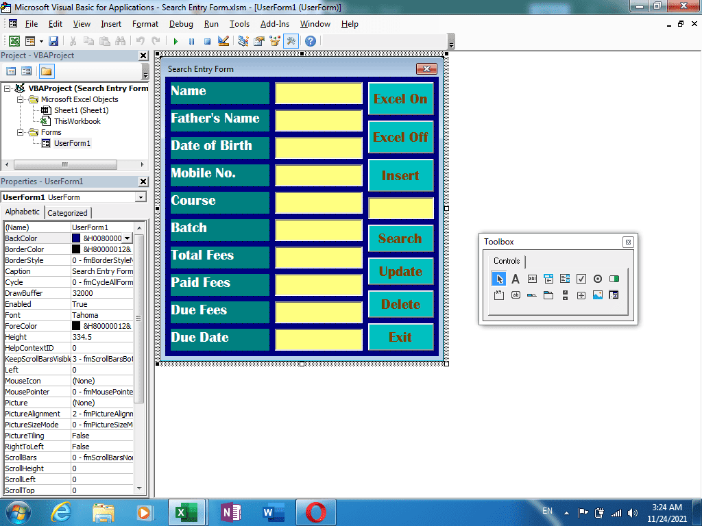 Search Entry Form Excel 2 1 Search Entry Form Excel 2 Design UserForm