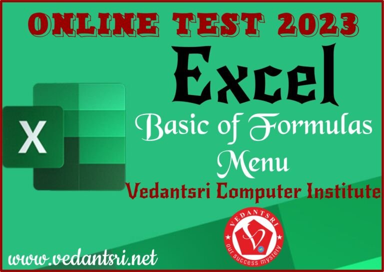 MS Excel Basic Formulas Menu, Questions Online Test 2023
