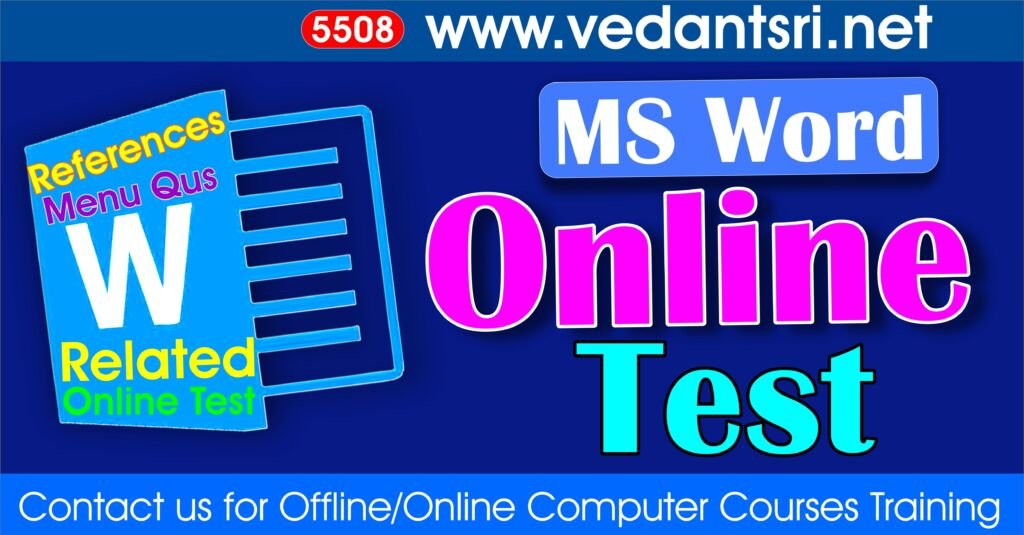 MS Word References Menu Online Test 5508 VedantSri Institute for Top Best Online Quiz Mock Test Practice Test for Free Jobs Preparations website