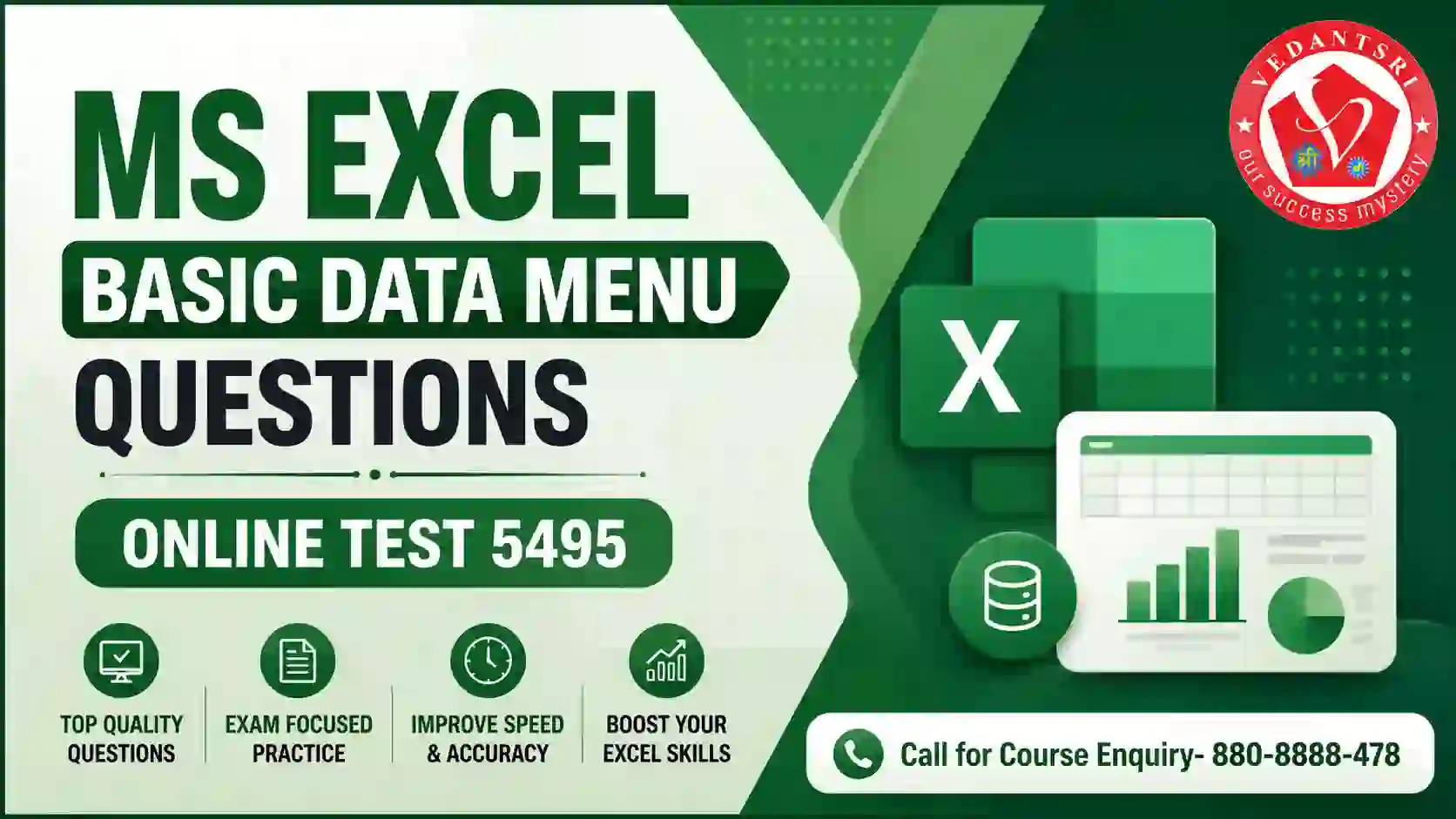 MS Excel Basic Data Menu Questions Online Test 5495 VedantSri