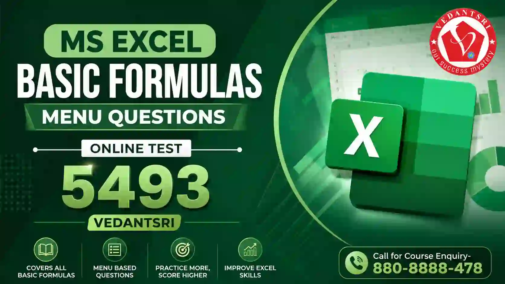 MS Excel Basic Formulas Menu Questions Online Test 5493 VedantSri