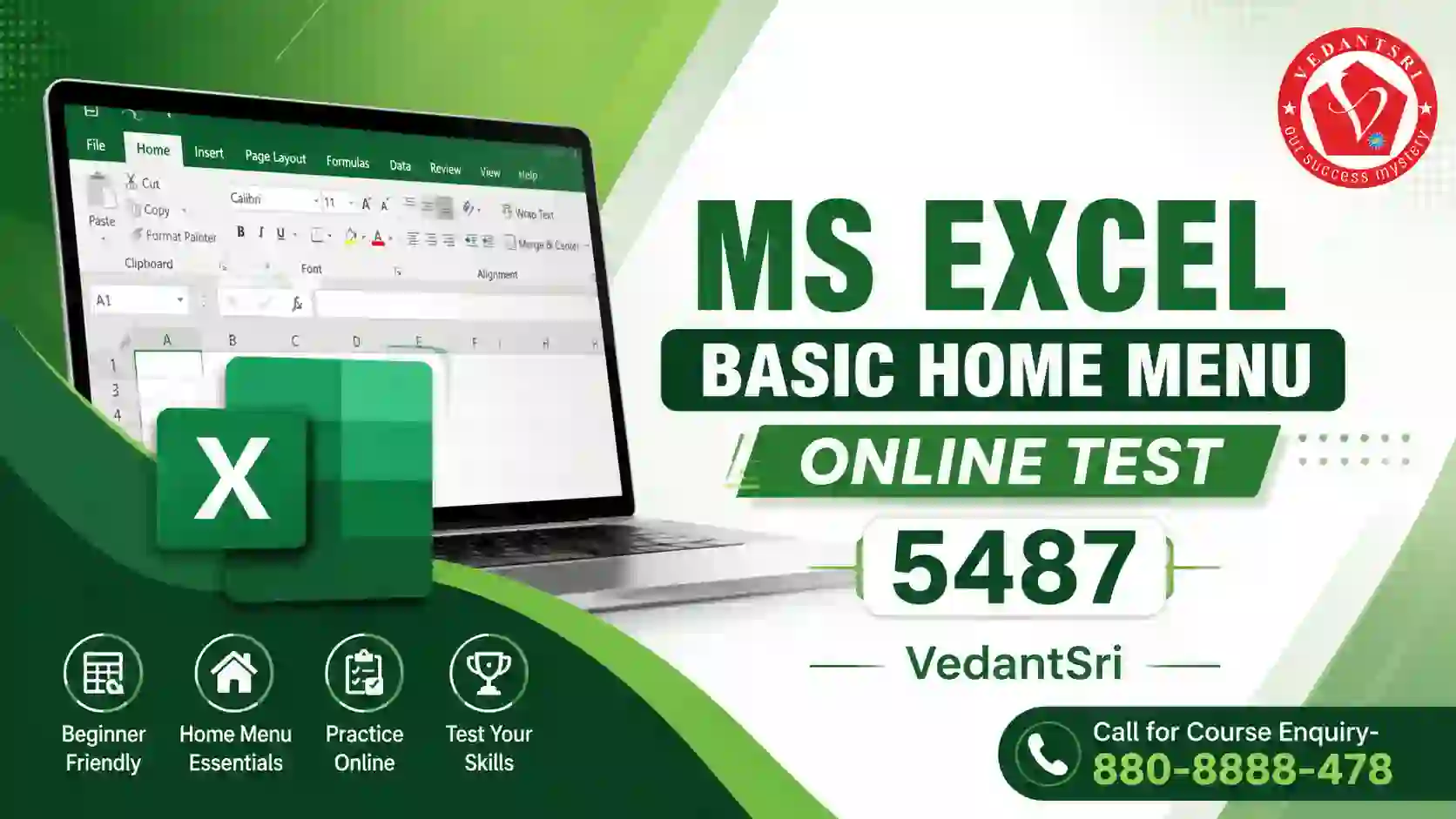 MS Excel Basic Home Menu Online Test 5487 VedantSri