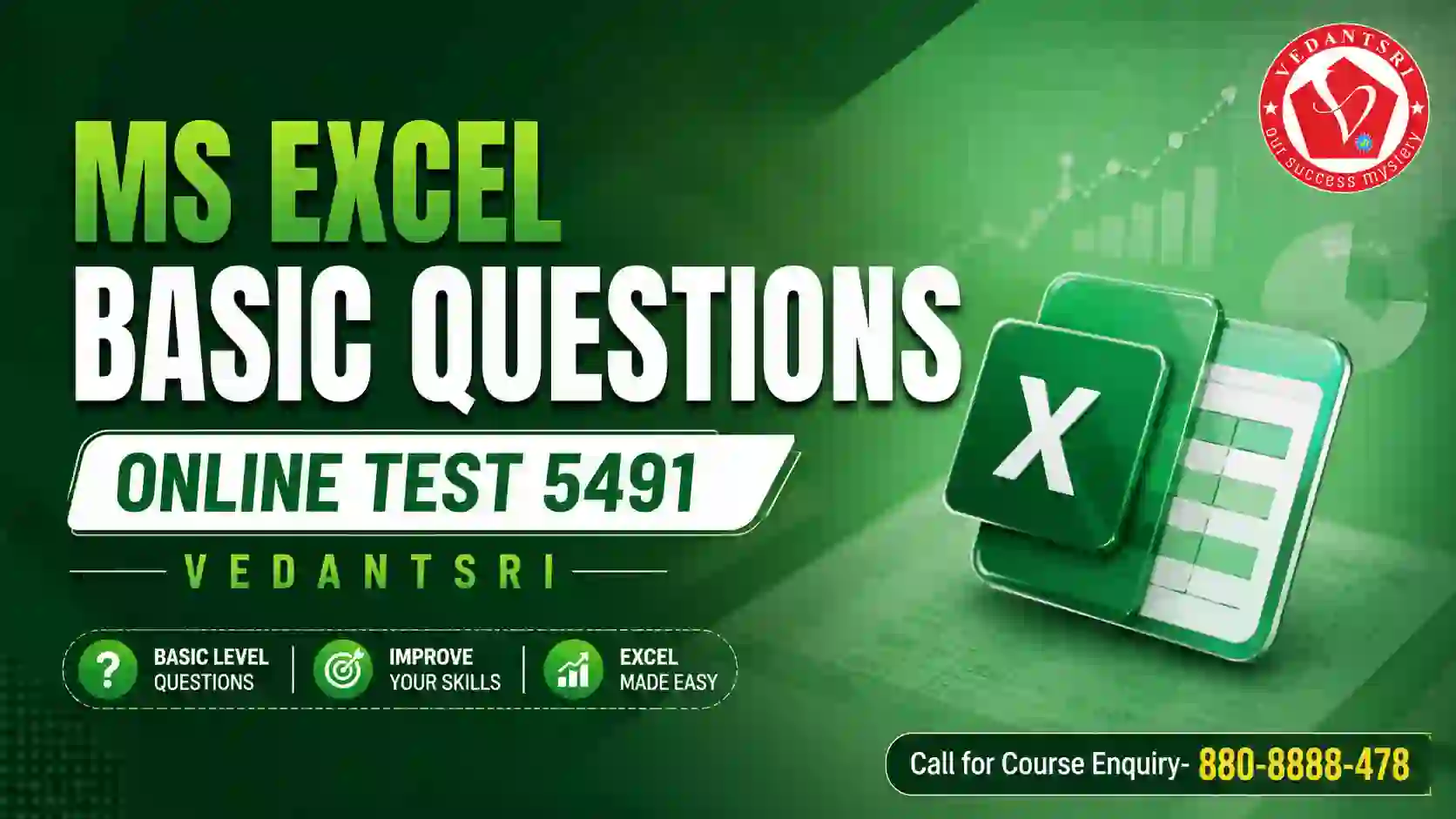 MS Excel Basic Questions Online Test 5491 VedantSri