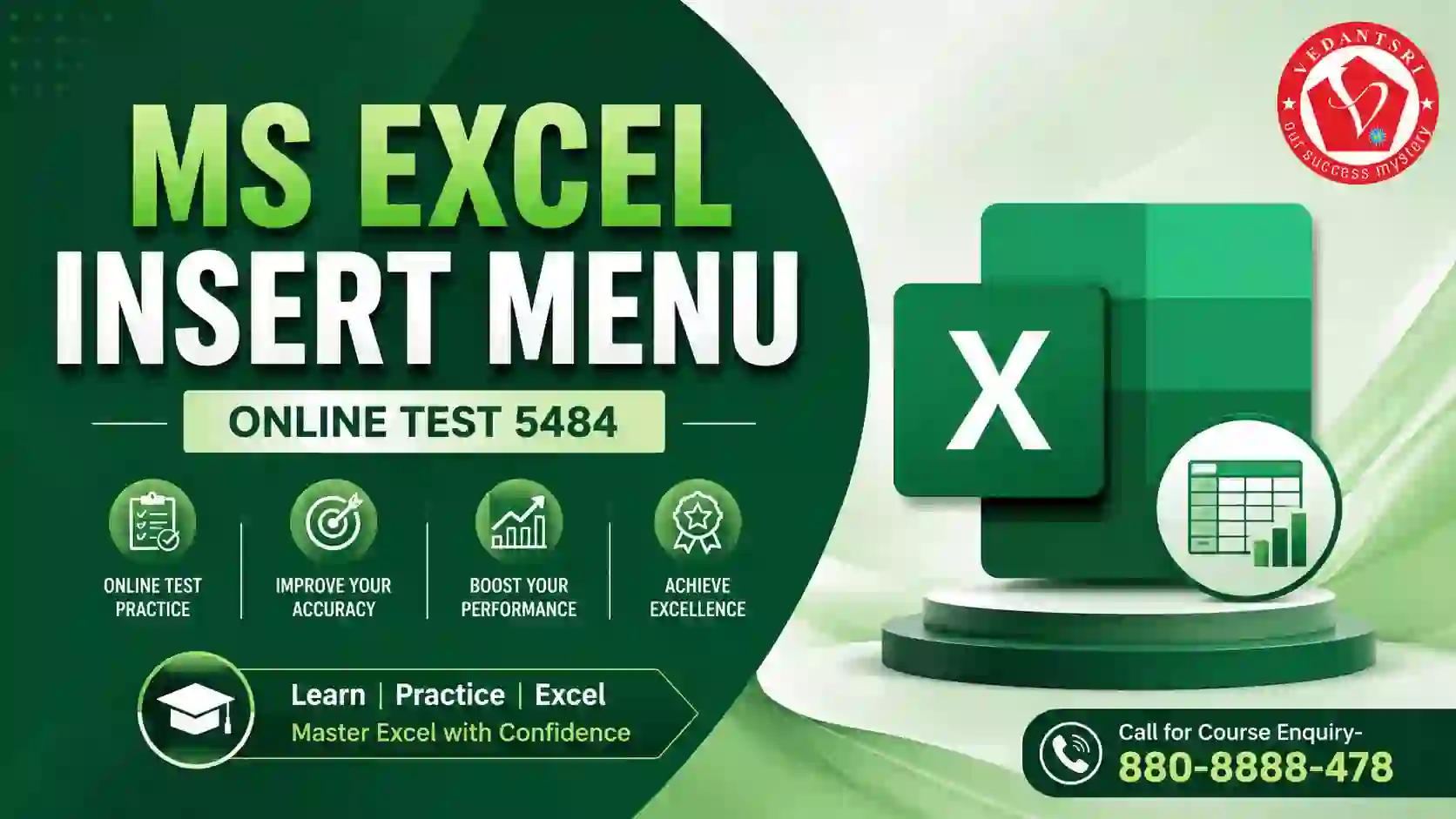 MS Excel Insert Menu Online Test 5484 VedantSri