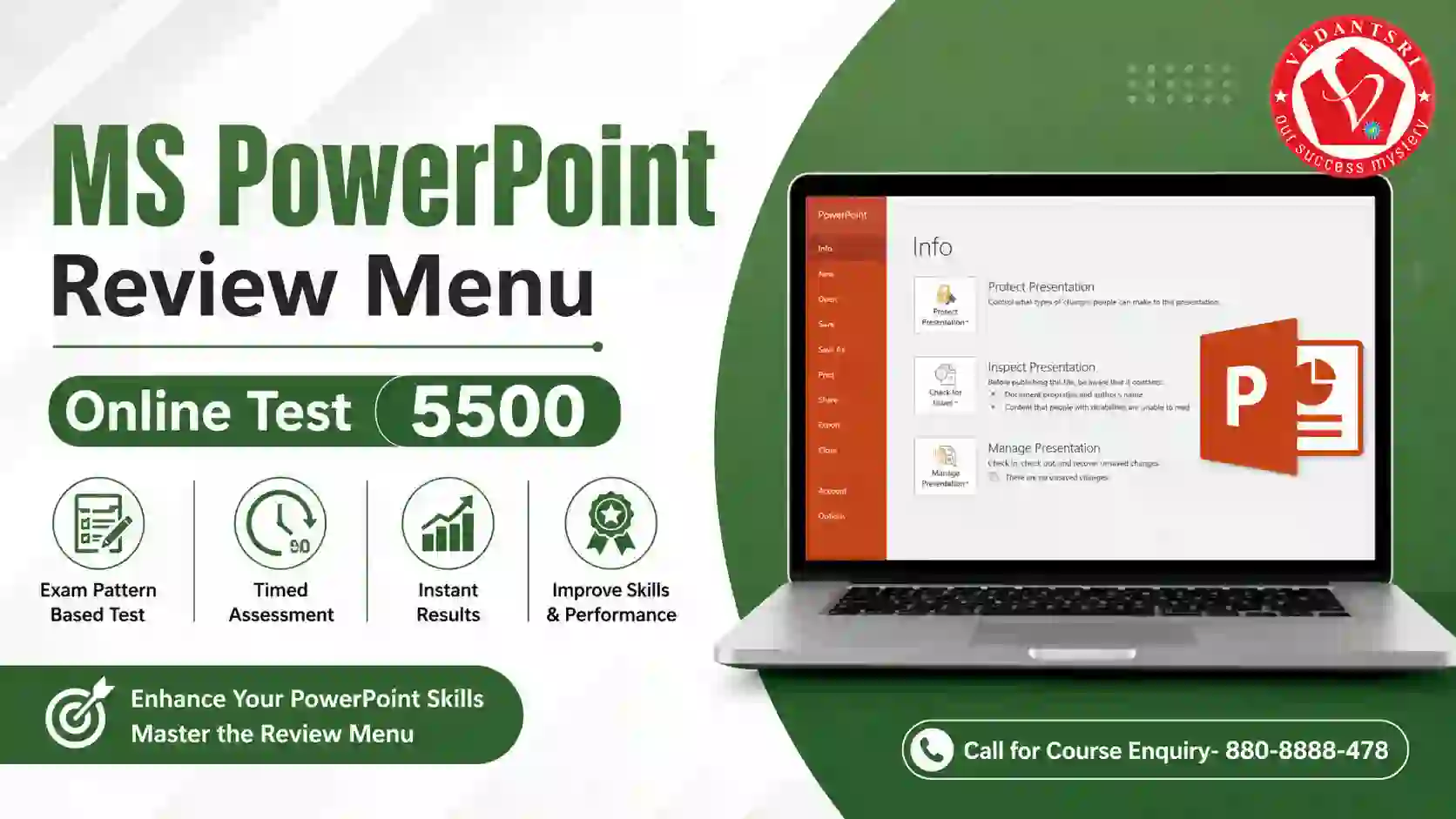 MS PowerPoint Review Menu Online Test 5500 VedantSri