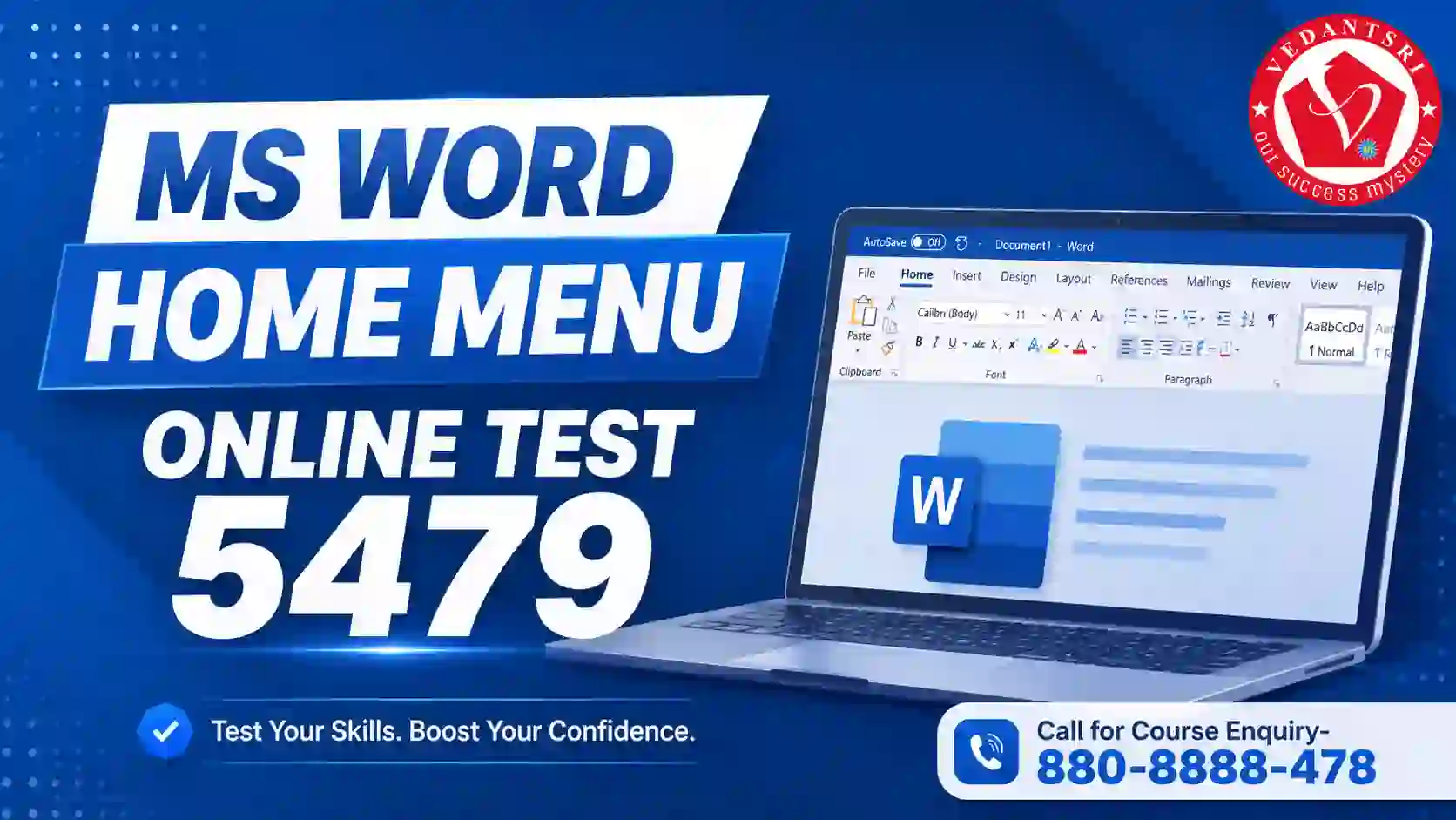 MS Word Home Menu Online Test 5479 VedantSri