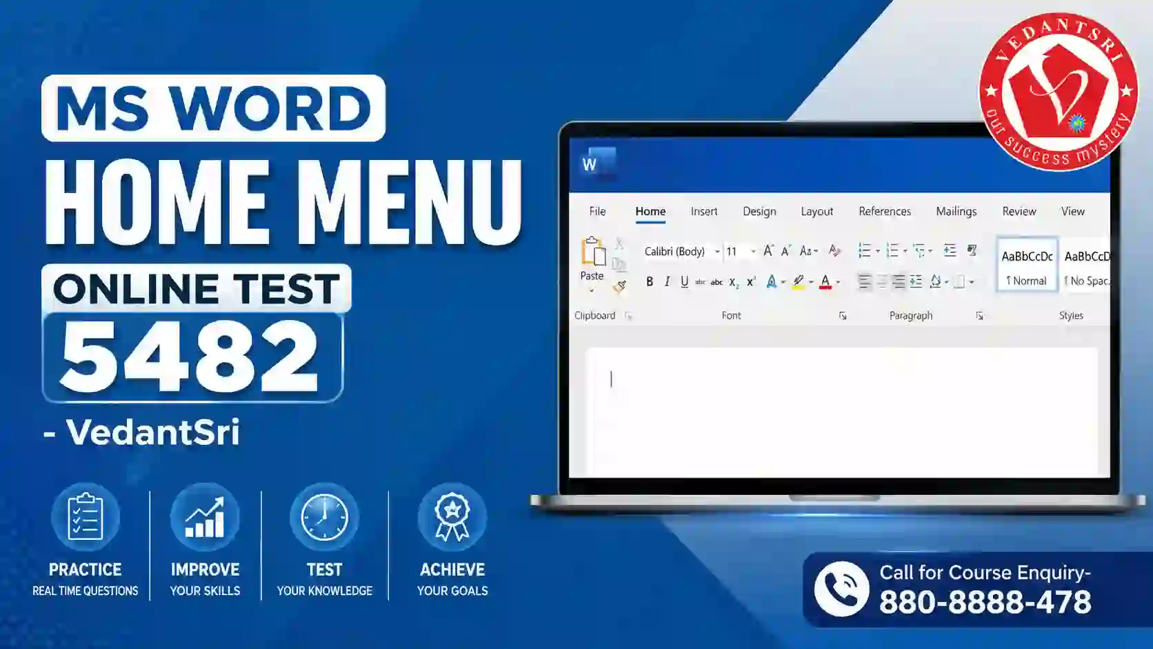 MS Word Home Menu Online Test 5482 VedantSri
