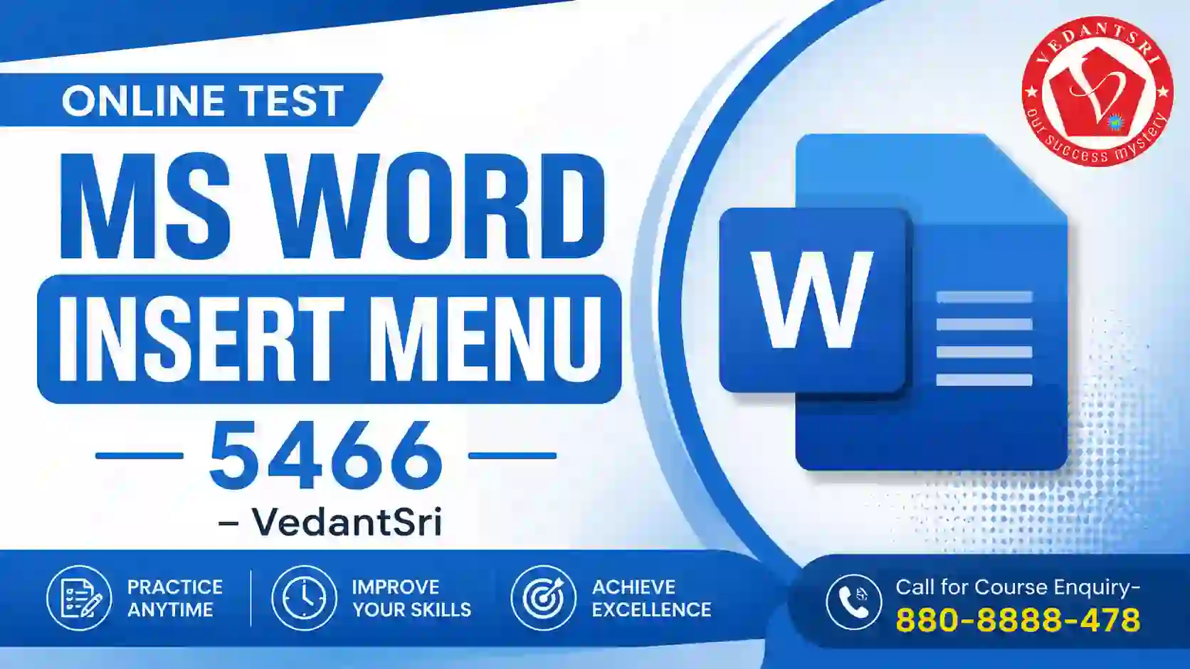 MS Word Insert Menu Online Test 5466 VedantSri