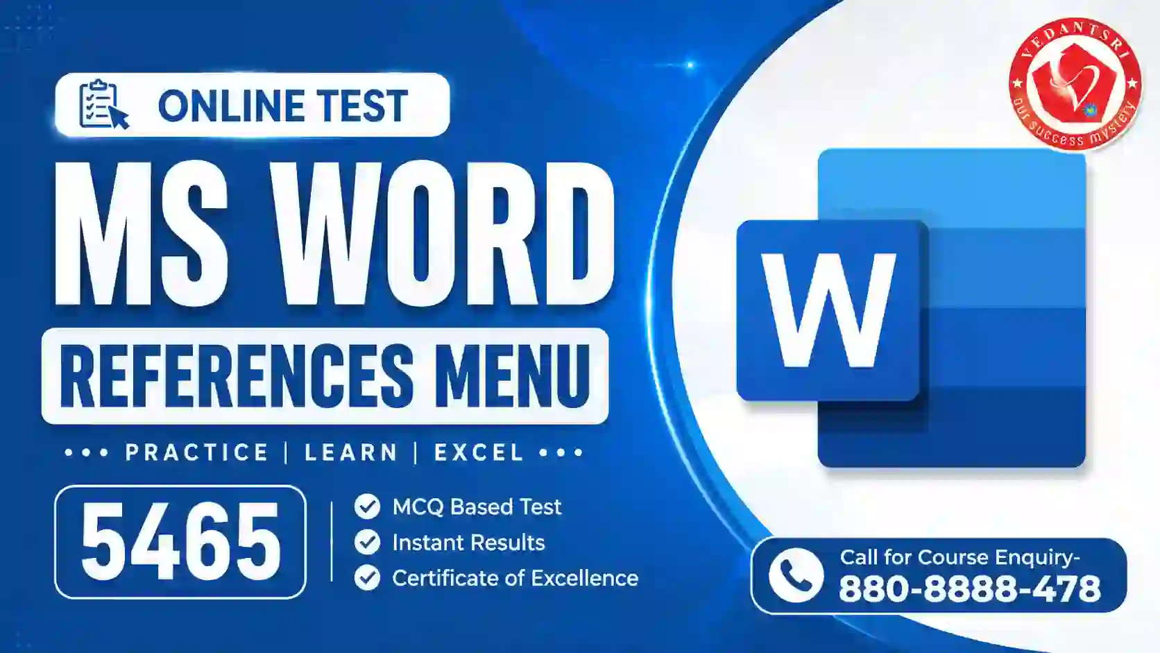 MS Word References Menu Online Test 5465 VedantSri