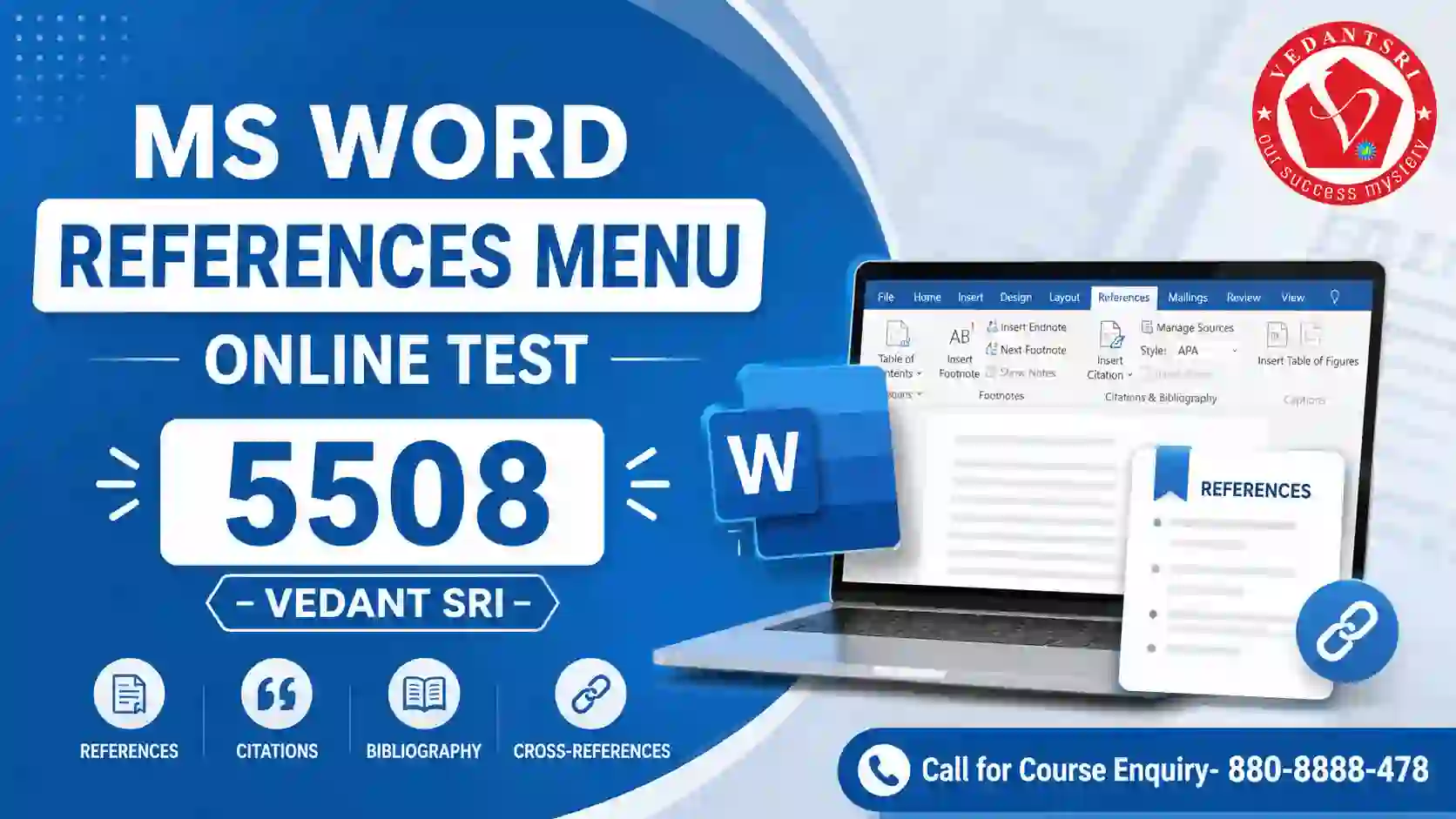 MS Word References Menu Online Test 5508 VedantSri