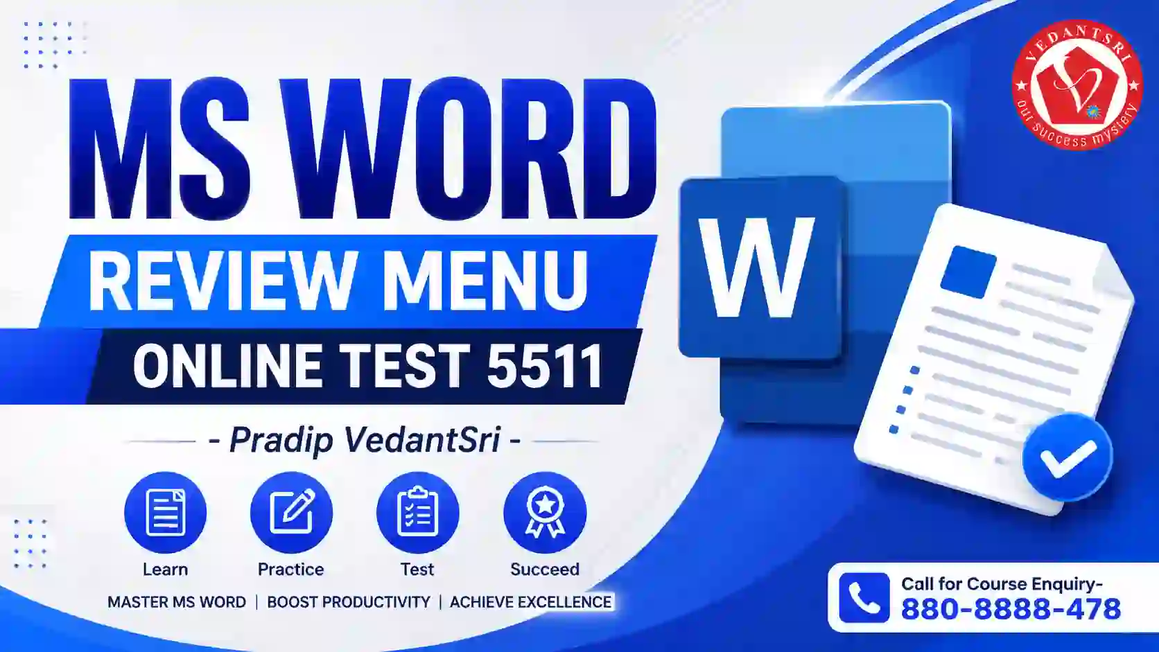 MS Word Review Menu Online Test 5511 Pradip VedantSri