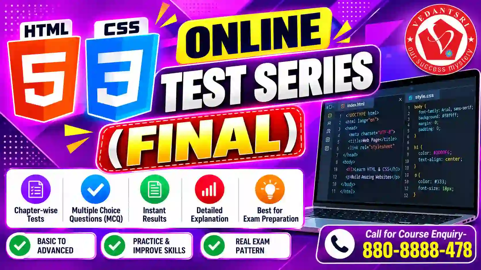 HTML CSS Online Test Series Final Pradip VedantSri